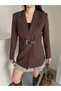 Women's Leather Belt Detailed Blazer Jacket - 6