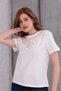 Women's White T-Shirt Women's Stone-Beaded Blouse - 7