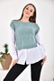 Women's Crew Neck Knit Detail Knitwear Paneled Shirt 5821
