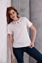 Women's White T-Shirt Women's Stone-Beaded Blouse - 3