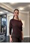 Brown Long Sleeve Wide Neck Blouse