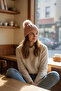 Women's Pink Fleece Inside Hat Pom Pom Beanie 8331