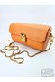 Coral Color Cross Shoulder Bag with Gold Metal Buckle and Chain Strap - 6