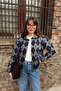 Women's polo collar double pocket detailed diamond pattern premium cardigan - 2