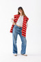 Square Striped Patchwork Scarf - Sports Knitwear Knitted Shoulder Scarf |   Unisex Boho Shawl - Red-White - 2