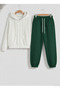 Unisex Cut Zippered Plush Tracksuit Set Oversized Mold Hooded Plush Cardigan Sweatpants Set