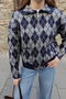 Women's polo collar double pocket detailed diamond pattern premium cardigan