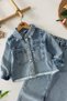 My Little One's Stony Pocket Detailed Girl's Jeans Set - Light Blue - 2