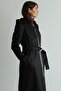 Removable Hooded Leather Paneled Gabardine Suede Look Overcoat Black 6806 - 4