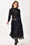 Velvet Patterned Asymmetrical Tulle Skirt Lnt0019 Black - 3