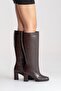 Javen Brown Skin Genuine Leather Women's Thick Heeled Boots - 5
