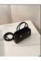 Women's Black Oval Hand and Shoulder Bag - Minimalist Baguette with Gold Detail Adjustable Strap - 3