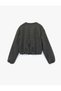 Long Sleeve Crew Neck Crop Rhinestone Embellished Bomber Jacket with Pockets - 2