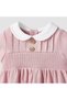 Girls A-line Dress with Smock Detail - Cotton - Short Sleeves - Peter Pan Collar - 3