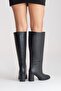 Javen Black Skin Genuine Leather Women's Thick Heeled Boots - 7