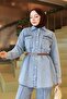 Pocketed Stone Detailed Denim Suit Ice Blue 19307 - 2