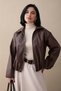Short Leather Bomber Bitter Brown Jacket - 3