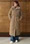 Fur Collar Detailed Zipper Patterned Quilted Long Coat S.Brown 6801