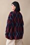 Buttoned Diamond Pattern Navy Blue Knit Sweater - 2