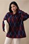 Buttoned Diamond Pattern Navy Blue Knit Sweater - 3