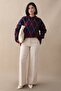 Buttoned Diamond Pattern Navy Blue Knit Sweater - 6