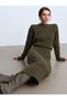 90260 Crew Neck Soft Textured Knitwear Dress-Khaki