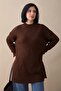Embossed Striped Pattern Bitter Brown Knitwear Tunic - 3
