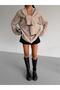 Women's Soft Textured Hair Braid Detailed Buttoned Extra Sleeve Detail Loose Fit Cardigan - 2561 - 2