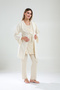 Women's Beige Double-Breasted Shawl Collar Jacquard Maternity Pajama Set with Dressing Gown 3-Piece Pajama Set