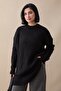 Embossed Striped Pattern Black Knitwear Tunic - 3