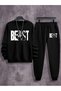Unisex Beast Printed Crew Neck Sweatshirt and Jogger Sweatpants - Bottom Top Set
