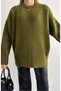 Women's Crew Neck Oversize Khaki Knitwear Sweater - 3