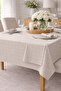 Checked Satin Tablecloth Stone Color 100% Cotton Without Napkin - 4