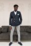 Regular Fit Italian Collar Lined Pocketed K Double-Breasted Blazer Jacket - 3