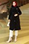 Zippered Waist Lace-Up Quilted Coat Black 19283
