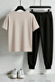 Unisex Jean Patterned Heart Design Printed T-Shirt - 2-Piece Tracksuit Set - 2