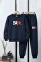 3 Thread Thick Sh Fleece-Lined Crew Neck Bro Basketball Print Detailed Boys' Tracksuit Set