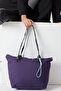Women's Purple Zippered Fabric Handle Shoulder Bag