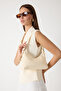 Women's Cream Faux Leather Baguette Hand and Shoulder Bag