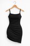 Black Boat Neck Back Detailed Mini Dress 5126