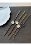 Retro Minimal Metal Cord Vintage Women's Wristwatch Navy Blue - 3