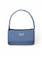 Women's Denim Blue Baguette Hand and Shoulder Bag with Writing on the Front