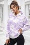 Women's Lilac White Cotton Tie-Dye Pattern Kangaroo Pocket Hooded Oversized Sweatshirt - 3