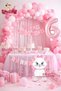 Standing Cute Cat Happy Birthday Written on Foil Balloons Pink Gold Concept Birthday Party Set - 6