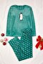 Yeşil Kar Tanesi Desenli Penguen Nakışlı Örme Pijama Takımı THMAW26PT00194 - 5