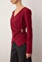 Bordo Kruvaze Toka Detaylı Dokuma Bluz TWOAW26BZ00142 - 3