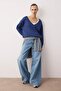 Teen Navy Blue 2-Piece Off-Shoulder Knitted Sweatshirt Twoaw26Sw00149 - 2