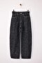 Siyah Dokulu Kumaş Yüksek Bel %100 Pamuk Barrel Jeans TWOSS26JE00057 - 5