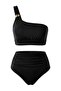 Siyah Tek Omuz Aksesuar Detaylı Kaplı Süper Yüksek Bel Regular Bikini Takımı TBESS26BT00012 - 5
