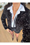 Black Sequined Velvet Jacket Shorts Set - 4037 - 2